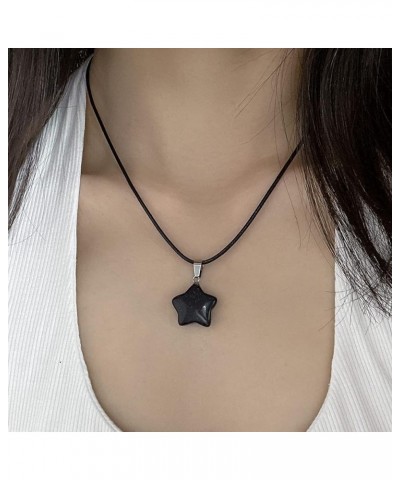 Colorful Acrylic Star Charm Pendant Choker Necklace Simple Black Wax Thread Necklace Jade Opal Transparent Star Accessories G...