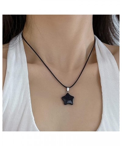 Colorful Acrylic Star Charm Pendant Choker Necklace Simple Black Wax Thread Necklace Jade Opal Transparent Star Accessories G...