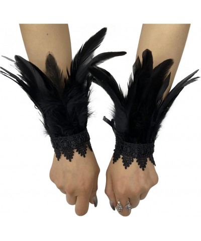 Feather Bracelet Wrist Cuffs Floral Lace Wristband Feather Sleeves Gothic Arm Cuff Accessories for Women Men Carnival Hallowe...