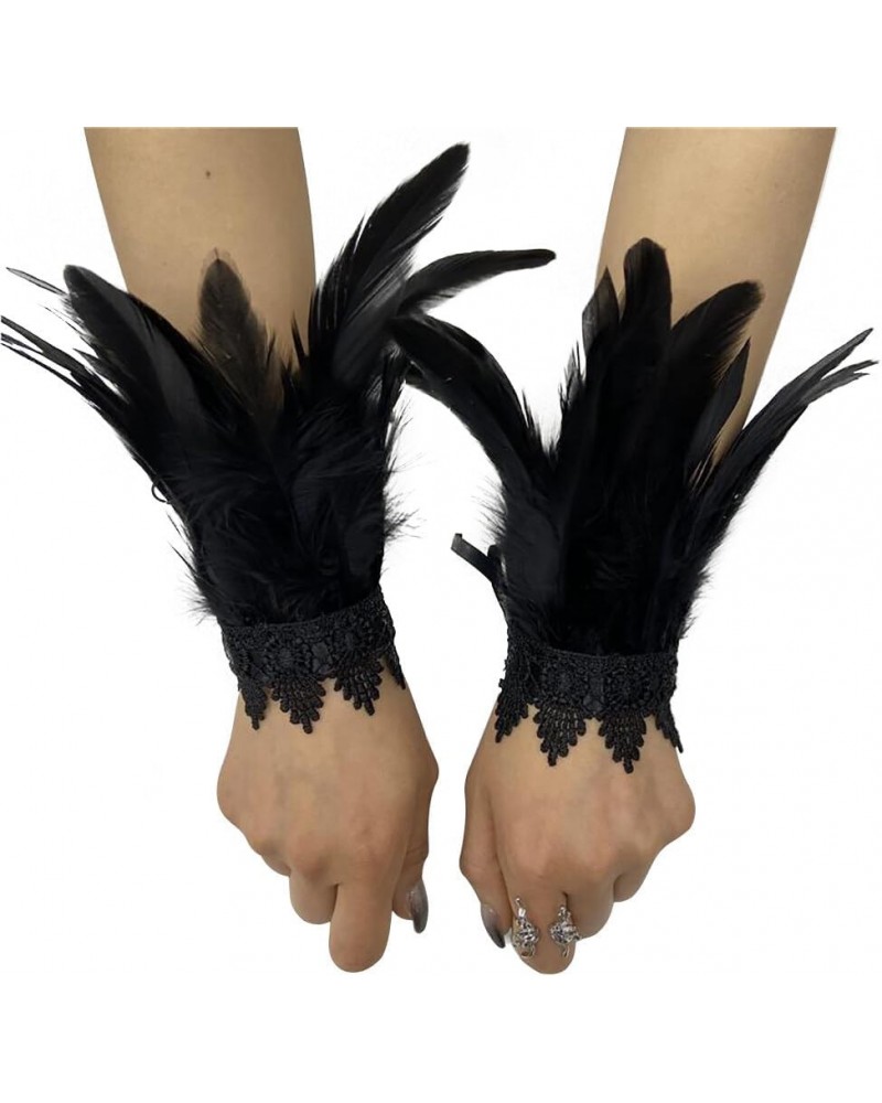 Feather Bracelet Wrist Cuffs Floral Lace Wristband Feather Sleeves Gothic Arm Cuff Accessories for Women Men Carnival Hallowe...