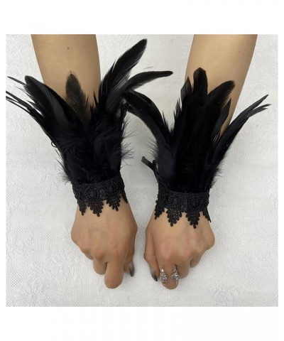 Feather Bracelet Wrist Cuffs Floral Lace Wristband Feather Sleeves Gothic Arm Cuff Accessories for Women Men Carnival Hallowe...