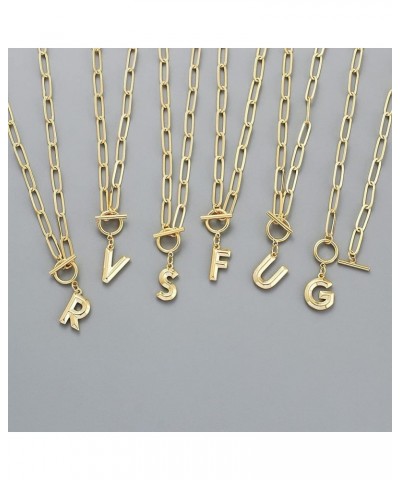 Paperclip Chain Toggle Clasp Initial Pendant Letter Necklaces for Women Gold Plated Letter M $14.77 Necklaces