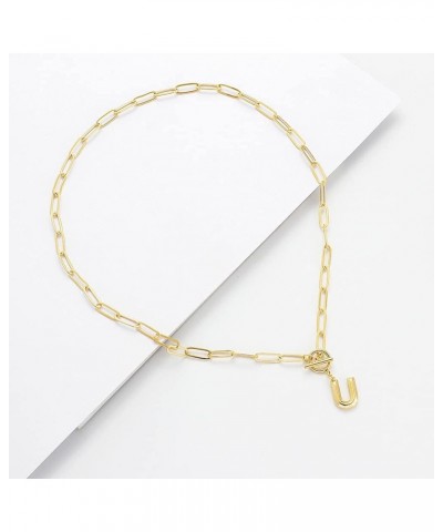 Paperclip Chain Toggle Clasp Initial Pendant Letter Necklaces for Women Gold Plated Letter M $14.77 Necklaces