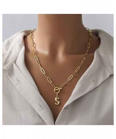 Paperclip Chain Toggle Clasp Initial Pendant Letter Necklaces for Women Gold Plated Letter M $14.77 Necklaces