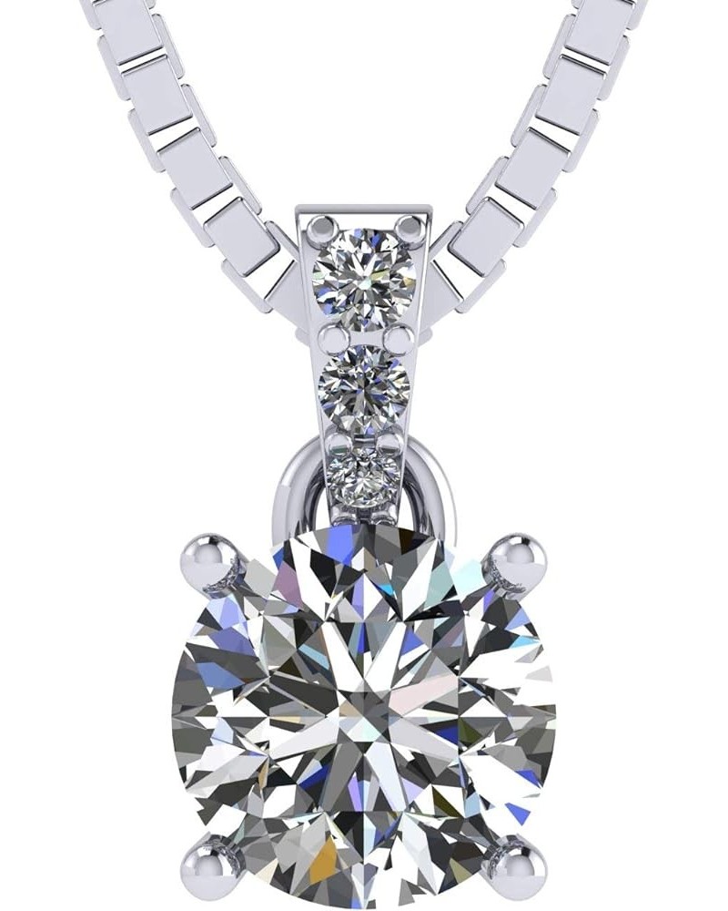 4 Prong Round Solitaire Simulated Diamond Necklace in Solid Sterling Silver with Pure Brilliance Zirconia platinum plated 1.0...