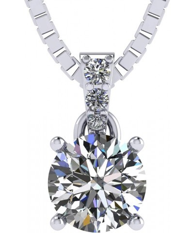 4 Prong Round Solitaire Simulated Diamond Necklace in Solid Sterling Silver with Pure Brilliance Zirconia platinum plated 1.0...