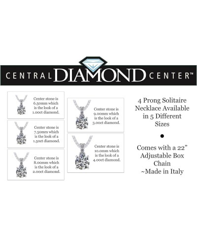 4 Prong Round Solitaire Simulated Diamond Necklace in Solid Sterling Silver with Pure Brilliance Zirconia platinum plated 1.0...