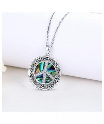 Peace Sign Necklace 925 Sterling Silver Abalone Shell Peace Necklace Hippie Peace Sign Jewelry Gifts for Women Girls Peace Lo...