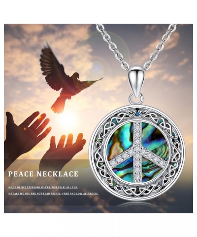 Peace Sign Necklace 925 Sterling Silver Abalone Shell Peace Necklace Hippie Peace Sign Jewelry Gifts for Women Girls Peace Lo...