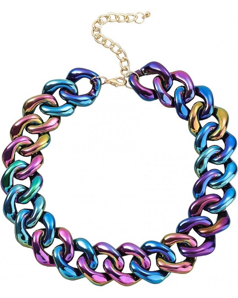 Punk Acrylic Colorful Leopard Cuban Link Chain Statement Necklace Rainbow Chunky Paperclip Collar Choker Necklace for Women T...