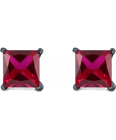 Solitaire Stud Earrings Princess Cut Simulated Cubic Zirconia 925 Sterling Silver (4mm-10mm) Black Tone, Simulated Ruby CZ 6....