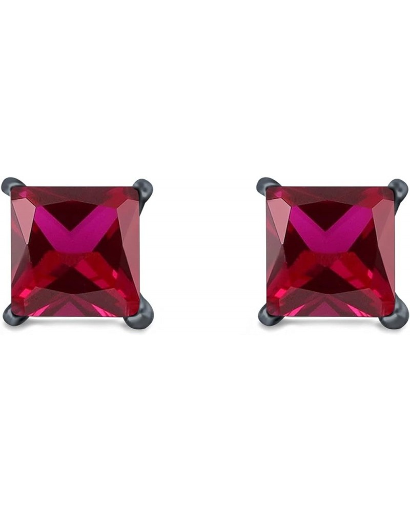 Solitaire Stud Earrings Princess Cut Simulated Cubic Zirconia 925 Sterling Silver (4mm-10mm) Black Tone, Simulated Ruby CZ 6....