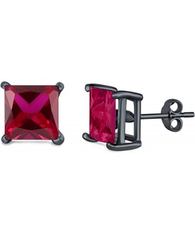 Solitaire Stud Earrings Princess Cut Simulated Cubic Zirconia 925 Sterling Silver (4mm-10mm) Black Tone, Simulated Ruby CZ 6....