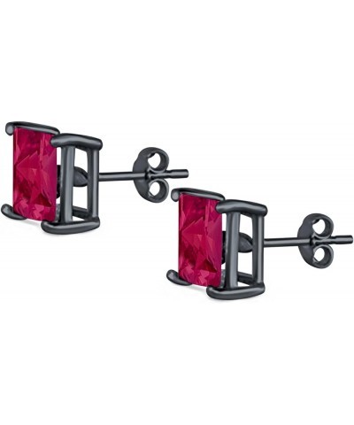 Solitaire Stud Earrings Princess Cut Simulated Cubic Zirconia 925 Sterling Silver (4mm-10mm) Black Tone, Simulated Ruby CZ 6....