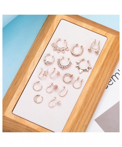 15 Pcs Stainless Steel Fake Nose Ring Hoop for Men Women Faux Septum Piercing Ring Fake Nose Cuff Rose Gold $8.39 Body Jewelry