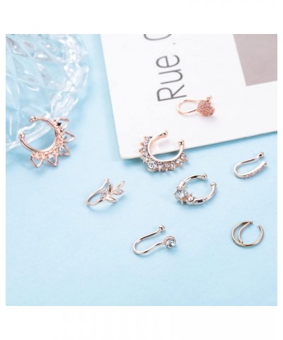 15 Pcs Stainless Steel Fake Nose Ring Hoop for Men Women Faux Septum Piercing Ring Fake Nose Cuff Rose Gold $8.39 Body Jewelry