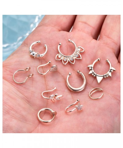 15 Pcs Stainless Steel Fake Nose Ring Hoop for Men Women Faux Septum Piercing Ring Fake Nose Cuff Rose Gold $8.39 Body Jewelry