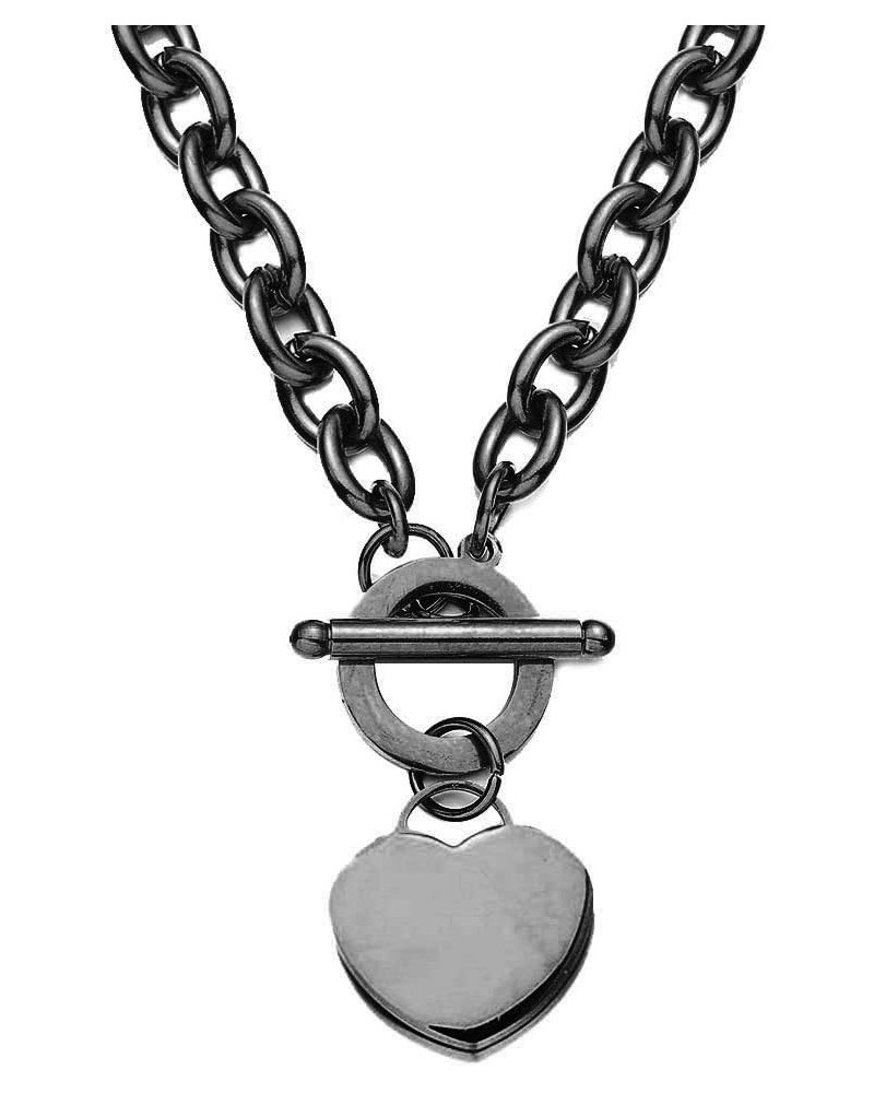 Elegent Love Stainless Steel Link Chain Blank Heart Charms Necklace for Women Toggle Clasp Closure 19.6inches Black $9.79 Nec...