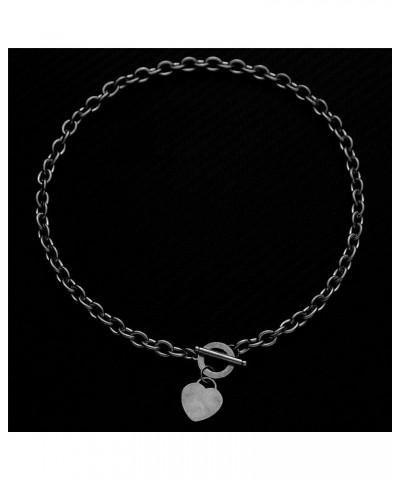 Elegent Love Stainless Steel Link Chain Blank Heart Charms Necklace for Women Toggle Clasp Closure 19.6inches Black $9.79 Nec...