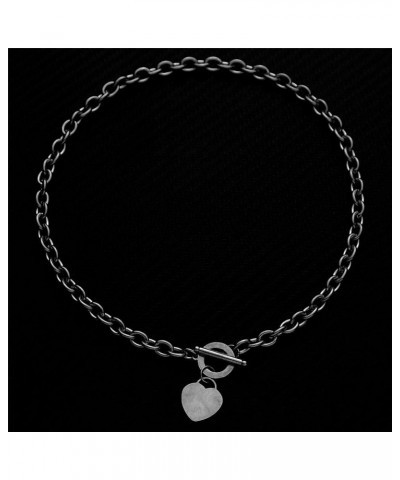 Elegent Love Stainless Steel Link Chain Blank Heart Charms Necklace for Women Toggle Clasp Closure 19.6inches Black $9.79 Nec...