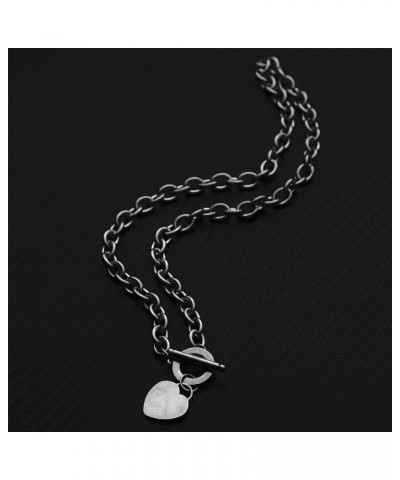 Elegent Love Stainless Steel Link Chain Blank Heart Charms Necklace for Women Toggle Clasp Closure 19.6inches Black $9.79 Nec...