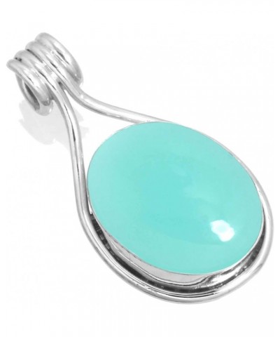 925 Sterling Silver Handmade Pendant for Women 12x16 Oval Gemstone Costume Silver Jewelry for Gift (99560_P) Aqua Chalcedony ...