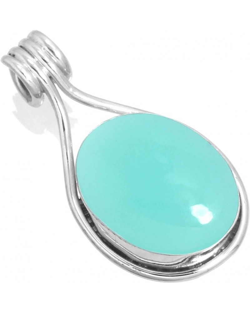 925 Sterling Silver Handmade Pendant for Women 12x16 Oval Gemstone Costume Silver Jewelry for Gift (99560_P) Aqua Chalcedony ...