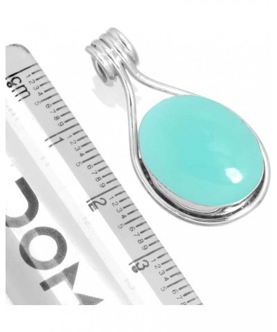 925 Sterling Silver Handmade Pendant for Women 12x16 Oval Gemstone Costume Silver Jewelry for Gift (99560_P) Aqua Chalcedony ...