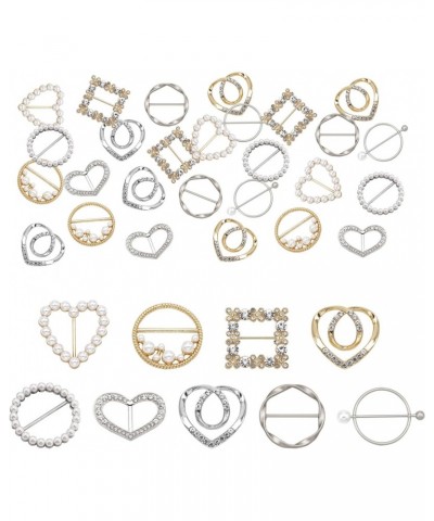 36 Pcs Scarf Tie Buckle Rings for Women, Scarf Ring Clips T-Shirt Clips Clothes Corner Knotted Button, Fashion Pearl Rhinesto...