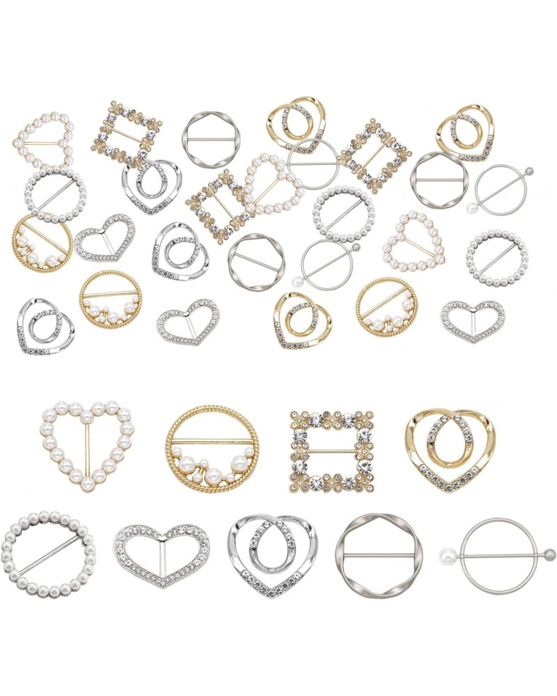 36 Pcs Scarf Tie Buckle Rings for Women, Scarf Ring Clips T-Shirt Clips Clothes Corner Knotted Button, Fashion Pearl Rhinesto...