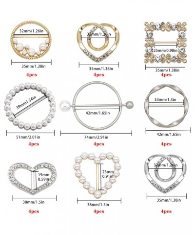 36 Pcs Scarf Tie Buckle Rings for Women, Scarf Ring Clips T-Shirt Clips Clothes Corner Knotted Button, Fashion Pearl Rhinesto...