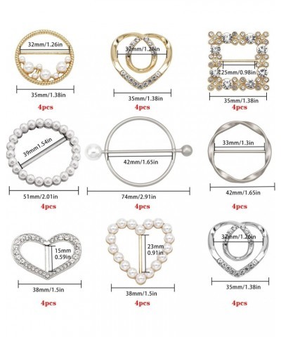 36 Pcs Scarf Tie Buckle Rings for Women, Scarf Ring Clips T-Shirt Clips Clothes Corner Knotted Button, Fashion Pearl Rhinesto...