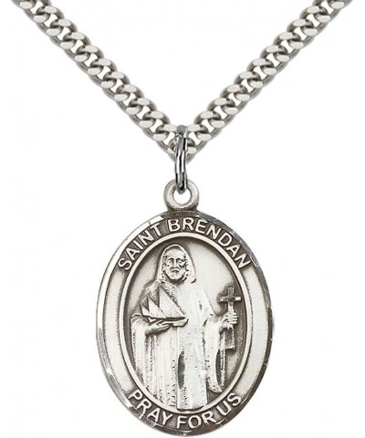 Sterling Silver St. Brendan The Navigator Pendant with 24" Stainless Steel Heavy Curb Chain. Patron Saint of Sailors/Mariners...