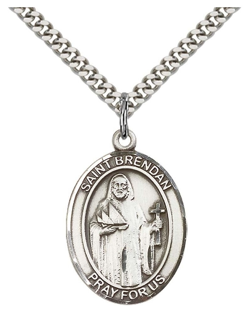 Sterling Silver St. Brendan The Navigator Pendant with 24" Stainless Steel Heavy Curb Chain. Patron Saint of Sailors/Mariners...