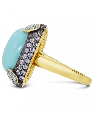 14K Yellow Gold, Cushion Shaped Turquoise Cabochon, Pink Sapphire & 1/6 Cttw White Diamond Statement Ring (H-I Color, SI2-I1 ...