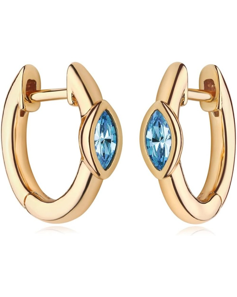 Women Huggie Earrings Gold Hoop 14K Gold Filled Small Simple Hypoallergenic Everyday Jewelry Eye Light Blue $11.99 Earrings