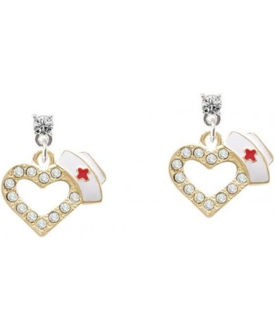 Goldtone Small Crystal Heart with Nurse Hat Crystal Post Earrings Clear $11.74 Earrings