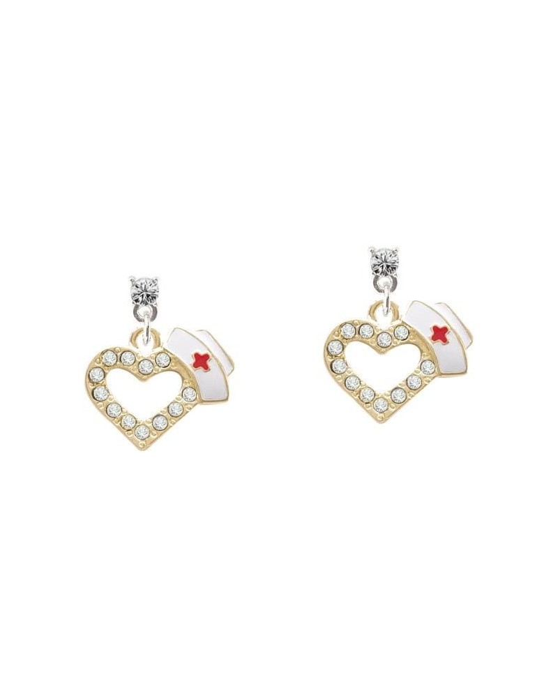 Goldtone Small Crystal Heart with Nurse Hat Crystal Post Earrings Clear $11.74 Earrings