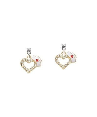 Goldtone Small Crystal Heart with Nurse Hat Crystal Post Earrings Clear $11.74 Earrings