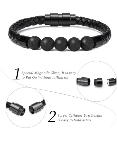 Cremation Jewelry Lava Stone Urn Bracelet for Ashes for Women Men Chakra Healing Balancing Genuine Leather Memorial Bracelets...