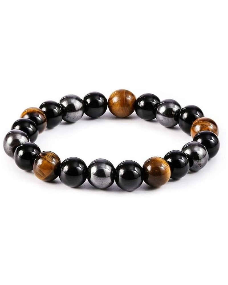 Hematite Black Obsidian 10mm Tiger Eye Stone Bracelets Lucky Feng Shui Natural Lava Rock Beads Bracelet,Stretch Elastic Brace...