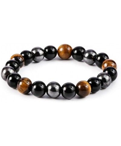 Hematite Black Obsidian 10mm Tiger Eye Stone Bracelets Lucky Feng Shui Natural Lava Rock Beads Bracelet,Stretch Elastic Brace...