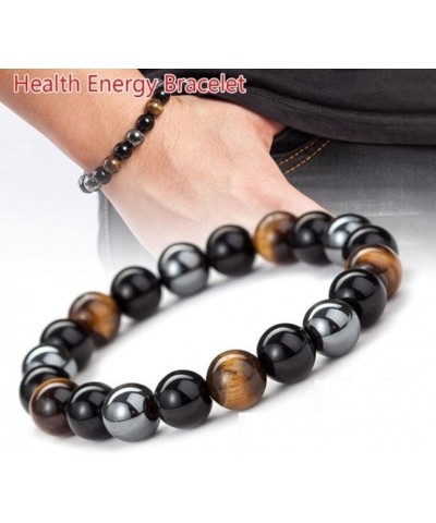 Hematite Black Obsidian 10mm Tiger Eye Stone Bracelets Lucky Feng Shui Natural Lava Rock Beads Bracelet,Stretch Elastic Brace...