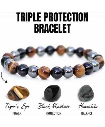 Hematite Black Obsidian 10mm Tiger Eye Stone Bracelets Lucky Feng Shui Natural Lava Rock Beads Bracelet,Stretch Elastic Brace...