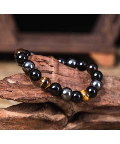 Hematite Black Obsidian 10mm Tiger Eye Stone Bracelets Lucky Feng Shui Natural Lava Rock Beads Bracelet,Stretch Elastic Brace...