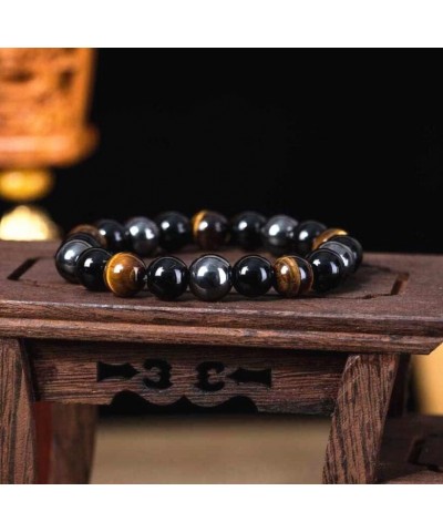 Hematite Black Obsidian 10mm Tiger Eye Stone Bracelets Lucky Feng Shui Natural Lava Rock Beads Bracelet,Stretch Elastic Brace...