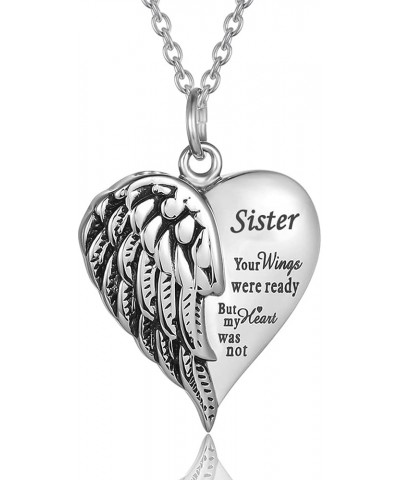 Cremation Jewelry for Ashes Engraved Your Wings were Ready but My Heart was Not Heart Urn Necklace Memorial Pendant TX-Sister...