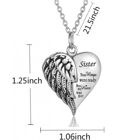 Cremation Jewelry for Ashes Engraved Your Wings were Ready but My Heart was Not Heart Urn Necklace Memorial Pendant TX-Sister...