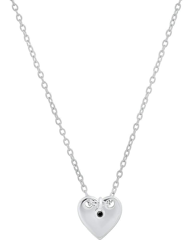 Ladies Front & Back Disc Charm Plain Heart with Hanging Round Diamond or Gemstone Pendant with 18 Inch Silver Chain | Availab...