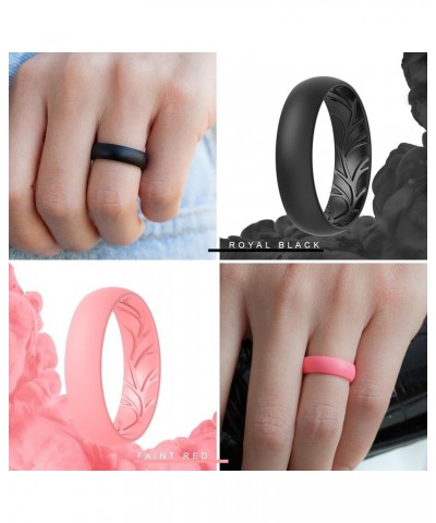 Women Silicone Wedding Bands, Breathable Leaf Cross Pattern Wedding Rings - 5.5 mm Wide Black, Marble C, Light Pink D, Light ...